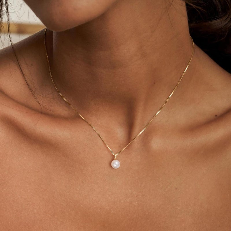 PRTGL Store Pearl Necklace: 14K Gold-Plated/White Gold-plated Pearl Necklace for Women 16.5” + 2” - Image 3